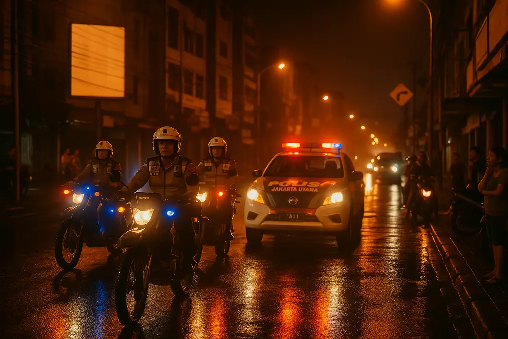 Patroli Presisi Jaga Jakarta malam hari oleh Polres Metro Jakarta Utara di jalan kota